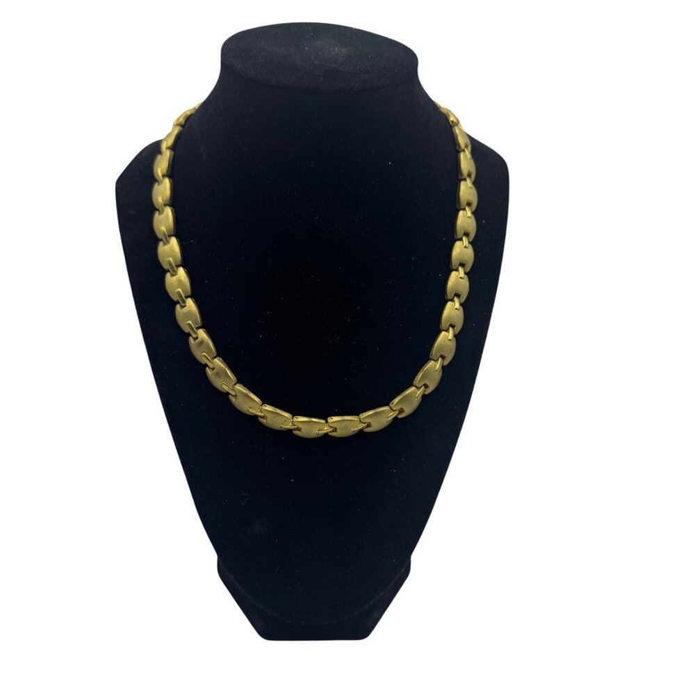 Vintage Gold Plated Chain Necklace Statement Jewelry Matte Chunky Link Design